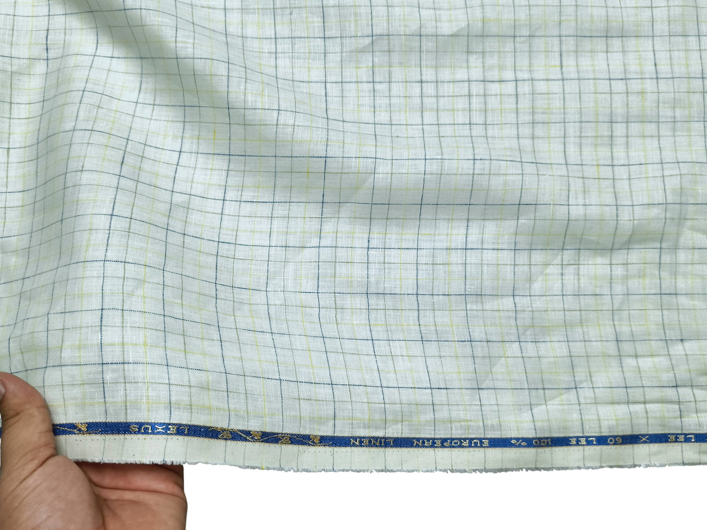 100% Pure European Linen 60 LEA Shirting Fabric (White & Yellow Checks)
