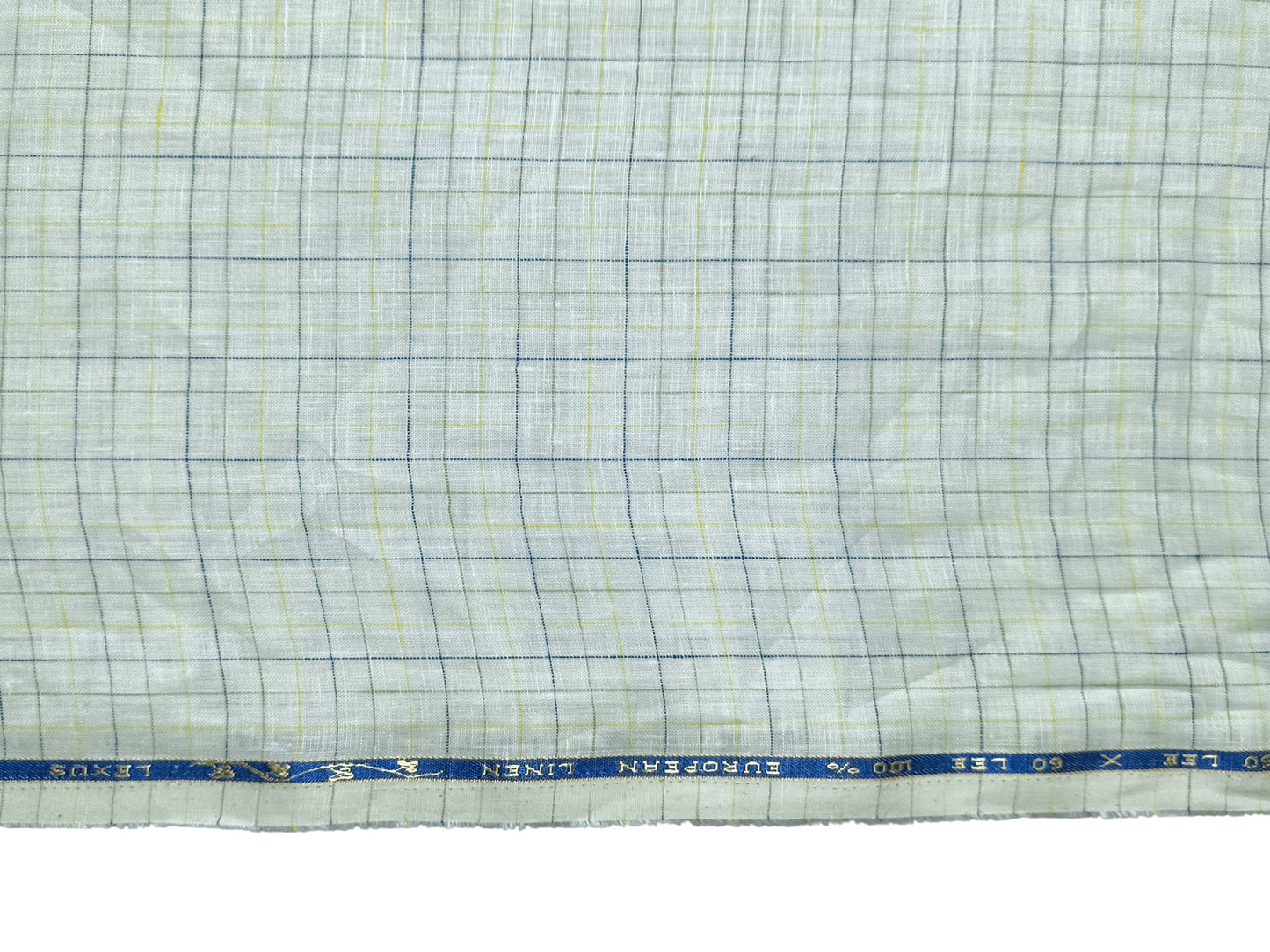 100% Pure European Linen 60 LEA Shirting Fabric (White & Yellow Checks)