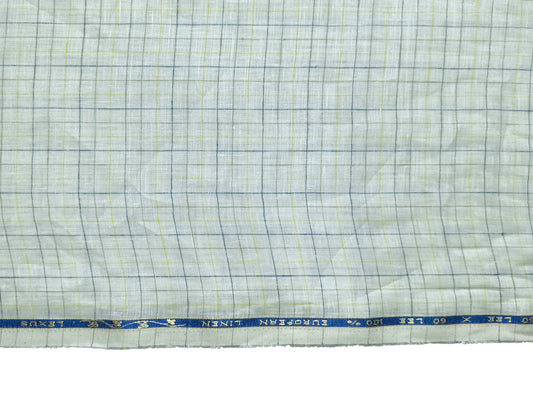 100% Pure European Linen 60 LEA Shirting Fabric (White & Yellow Checks)