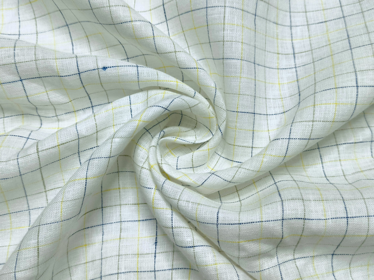 100% Pure European Linen 60 LEA Shirting Fabric (White & Yellow Checks)