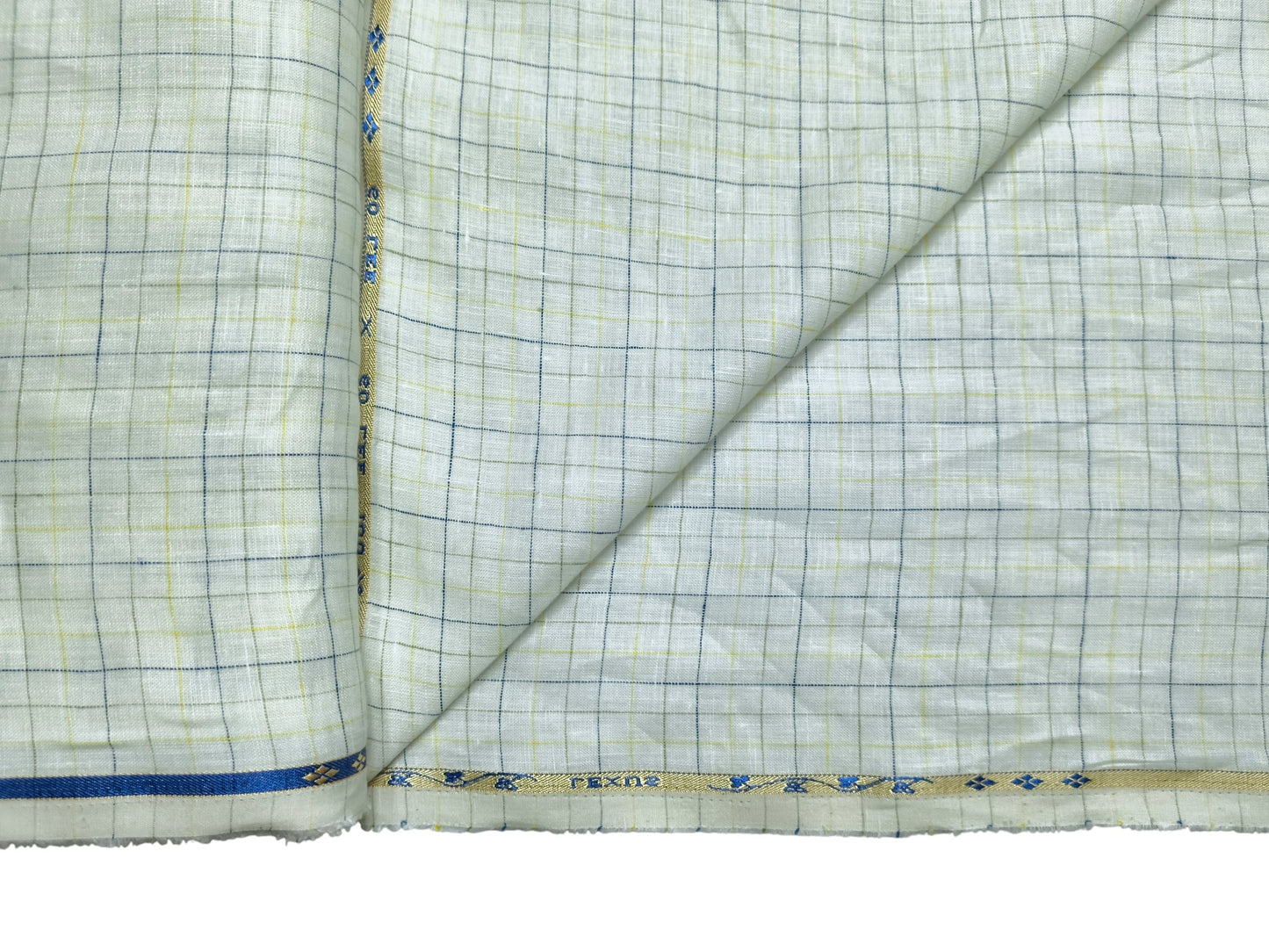 100% Pure European Linen 60 LEA Shirting Fabric (White & Yellow Checks)