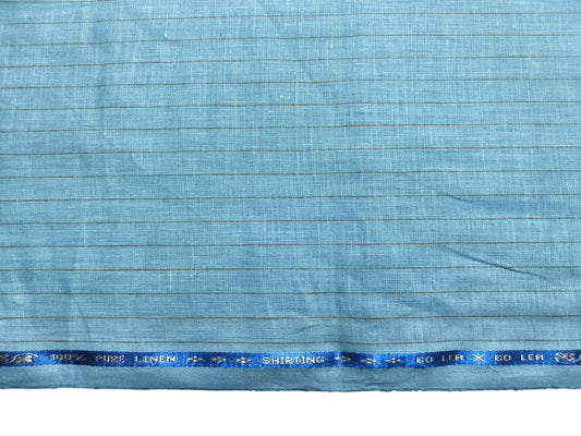 100% Pure European Linen 60 LEA Shirting Fabric (Blue & Brown, Stripes)