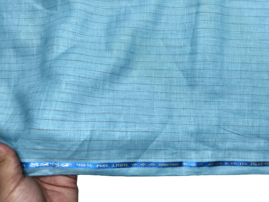 100% Pure European Linen 60 LEA Shirting Fabric (Blue & Brown, Stripes)