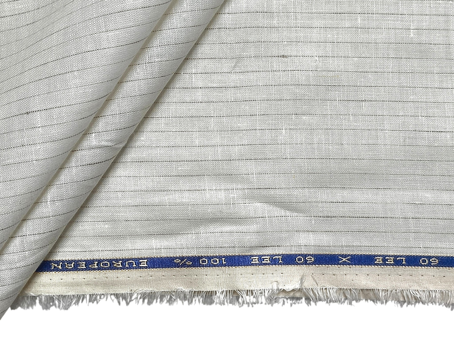 100% Pure European Linen 60 LEA Shirting Fabric (White & Brown , Stripes)