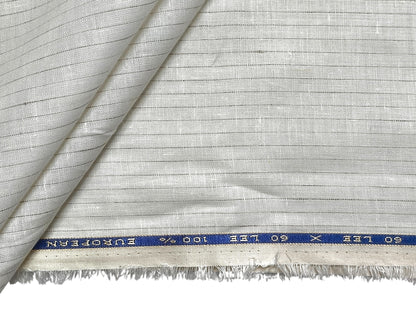 100% Pure European Linen 60 LEA Shirting Fabric (White & Brown , Stripes)