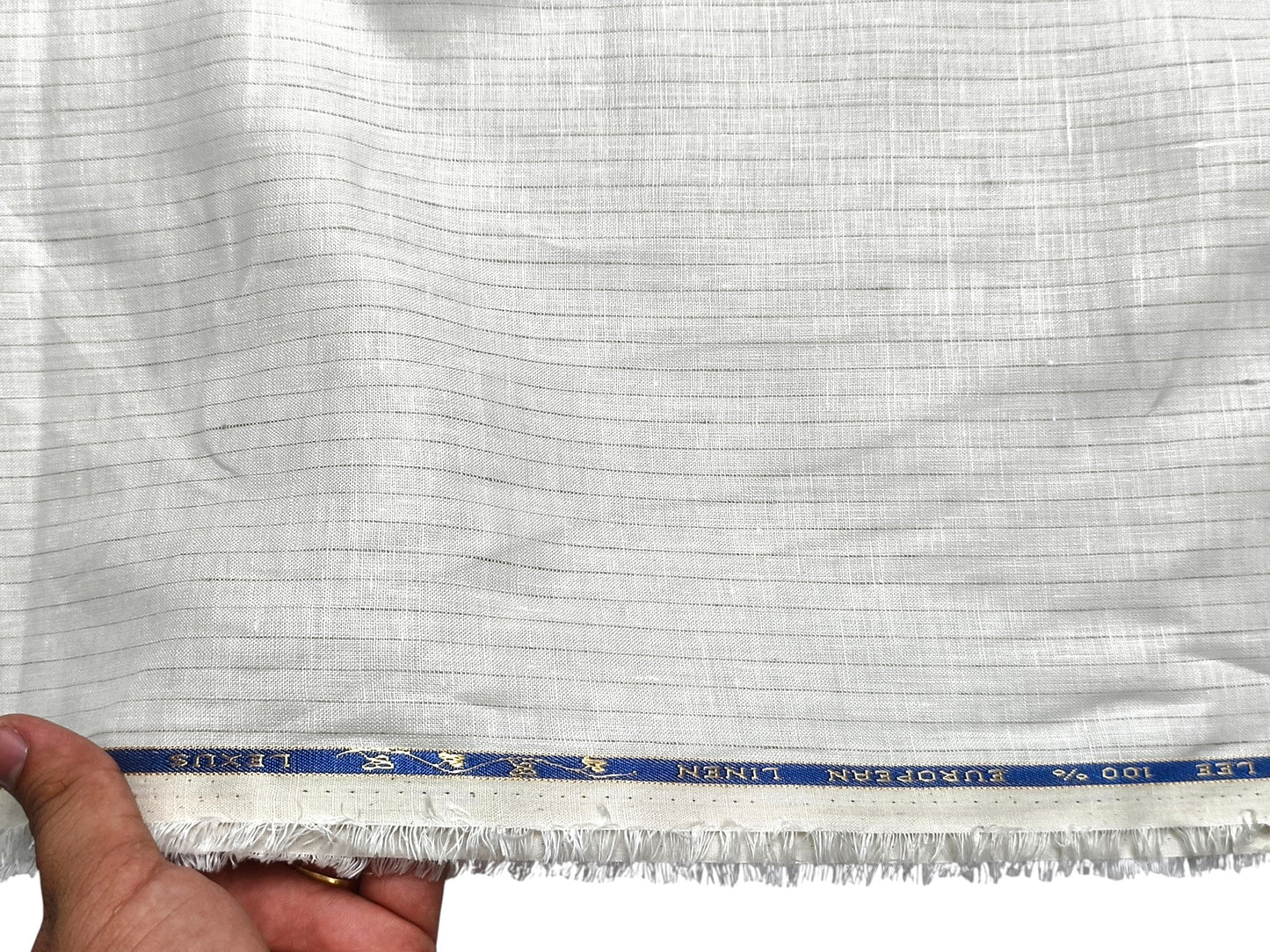 100% Pure European Linen 60 LEA Shirting Fabric (White & Brown , Stripes)