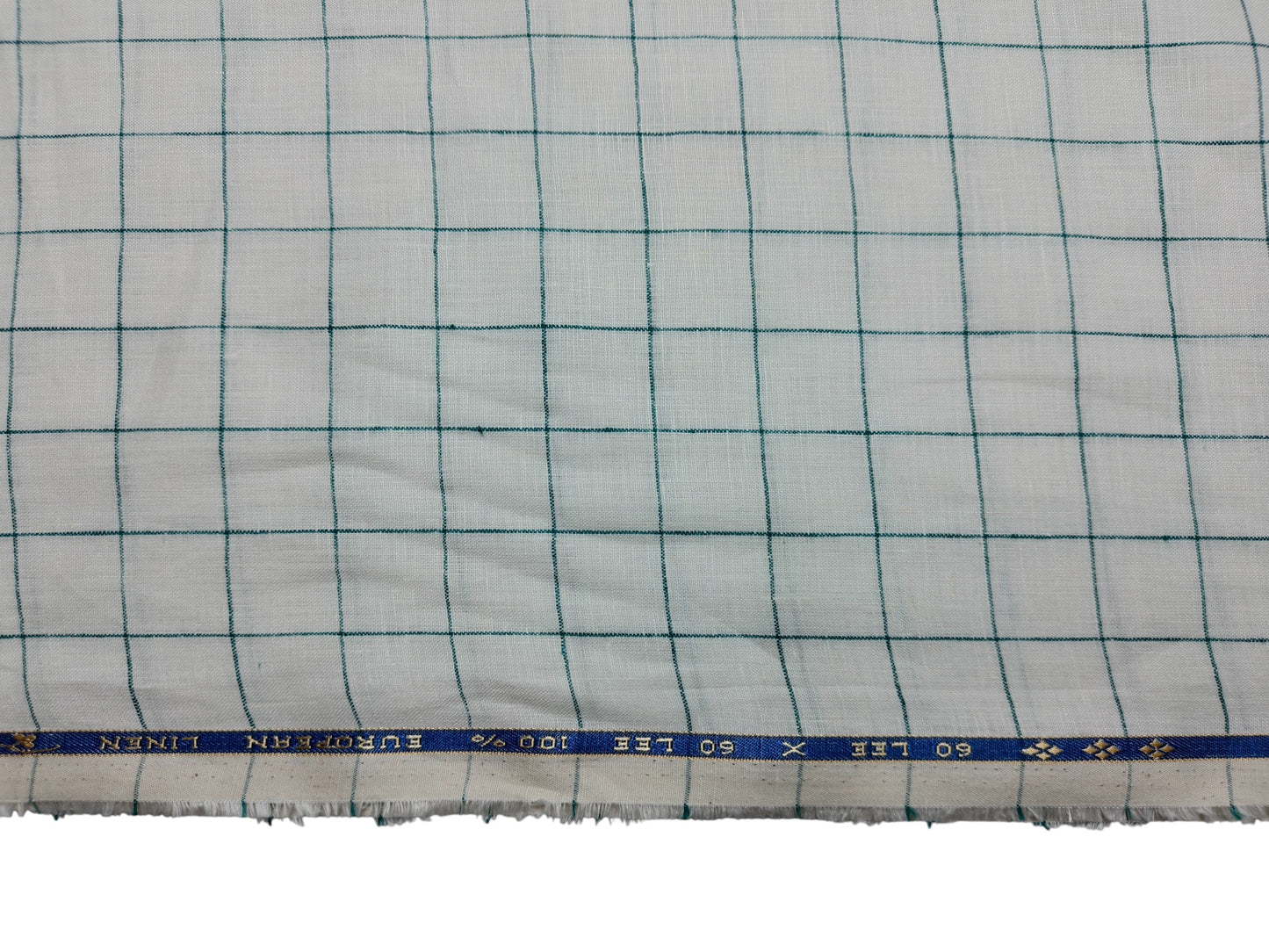 100% Pure European Linen 60 LEA Shirting Fabric (White & Green , Checks)