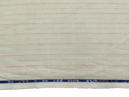 100% Pure European Linen 60 LEA Shirting Fabric (Offwhite & Pink , Stripes)