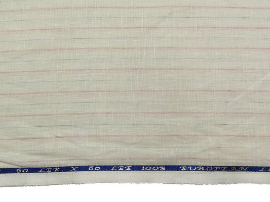 100% Pure European Linen 60 LEA Shirting Fabric (Offwhite & Pink , Stripes)