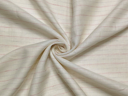 100% Pure European Linen 60 LEA Shirting Fabric (Offwhite & Pink , Stripes)