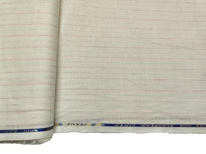 100% Pure European Linen 60 LEA Shirting Fabric (Offwhite & Pink , Stripes)