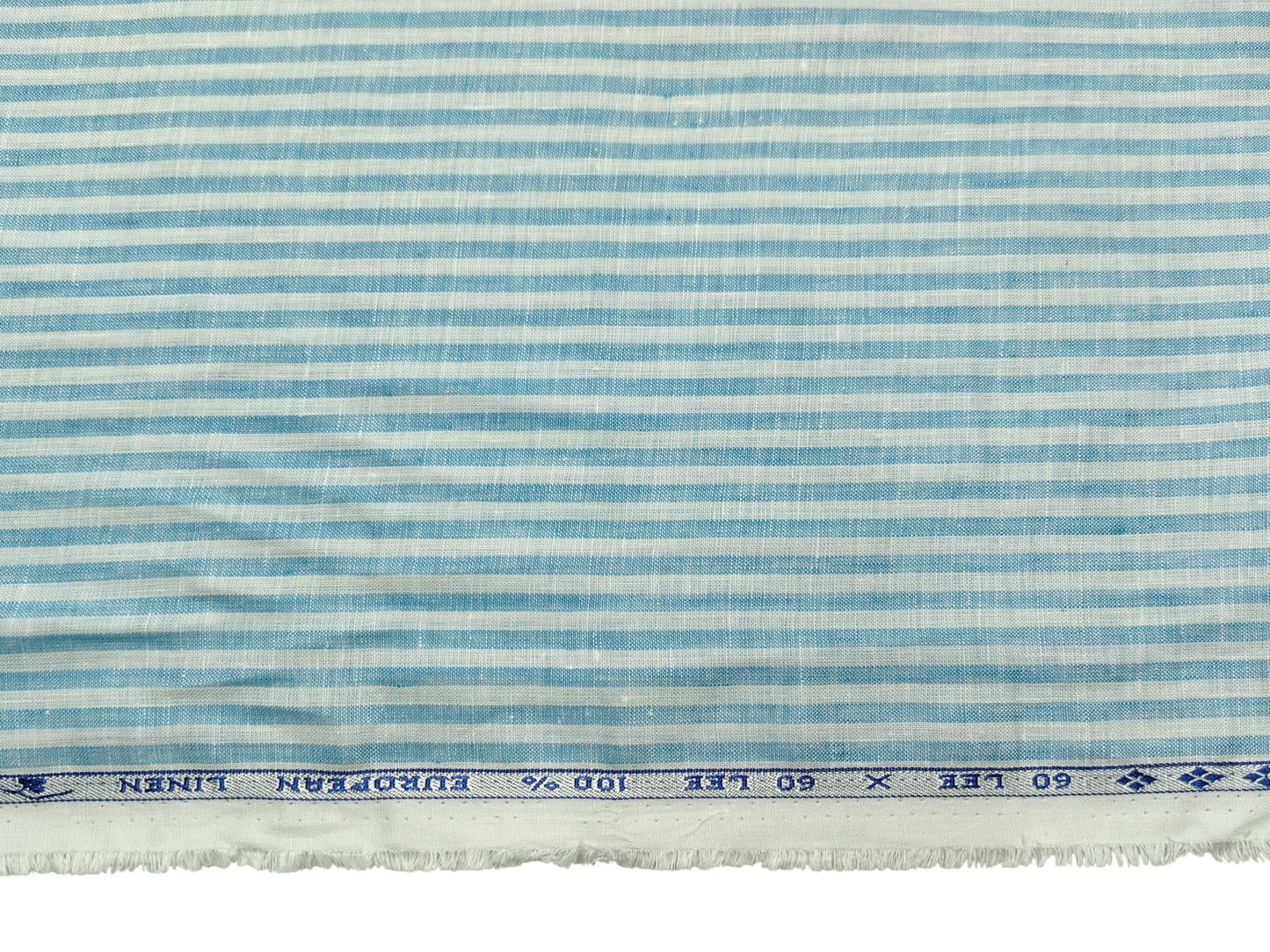 100% Pure European Linen 60 LEA Shirting Fabric (Blue & White Stripes)