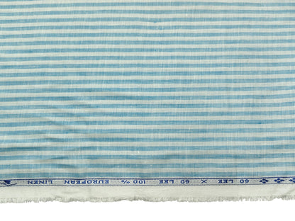 100% Pure European Linen 60 LEA Shirting Fabric (Blue & White Stripes)