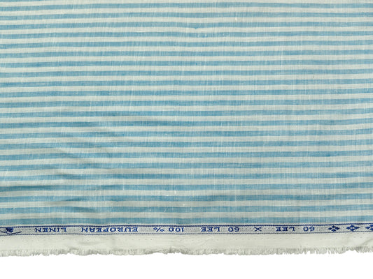 100% Pure European Linen 60 LEA Shirting Fabric (Blue & White Stripes)