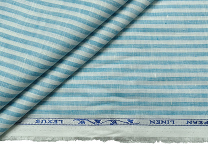 100% Pure European Linen 60 LEA Shirting Fabric (Blue & White Stripes)