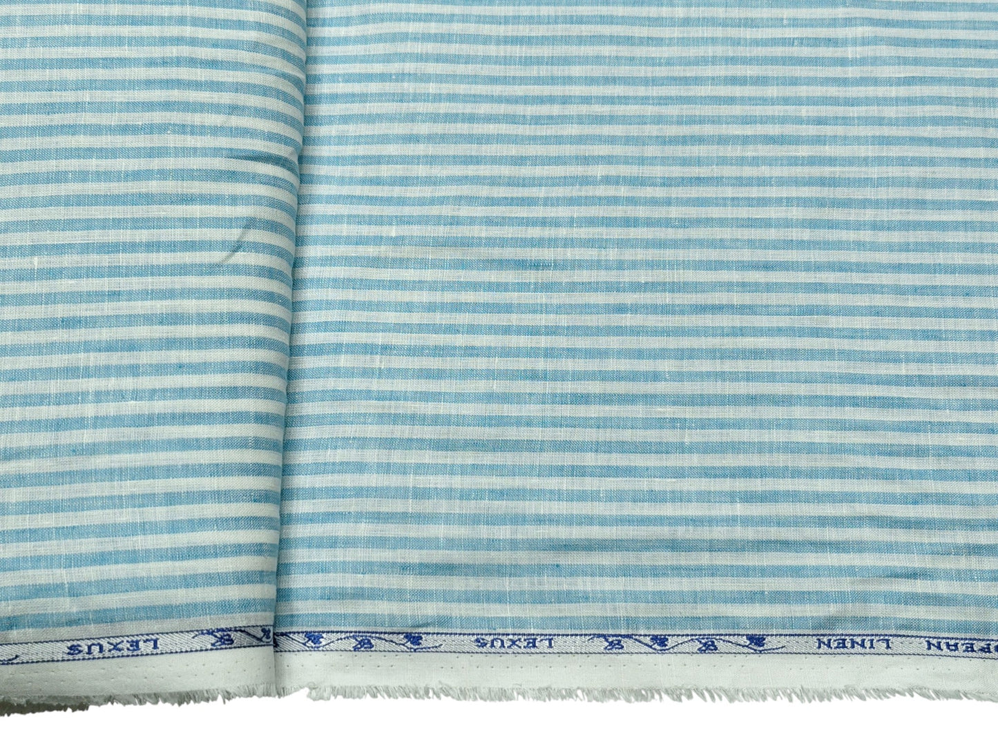100% Pure European Linen 60 LEA Shirting Fabric (Blue & White Stripes)