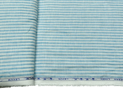 100% Pure European Linen 60 LEA Shirting Fabric (Blue & White Stripes)