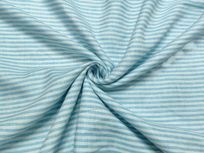 100% Pure European Linen 60 LEA Shirting Fabric (Blue & White Stripes)