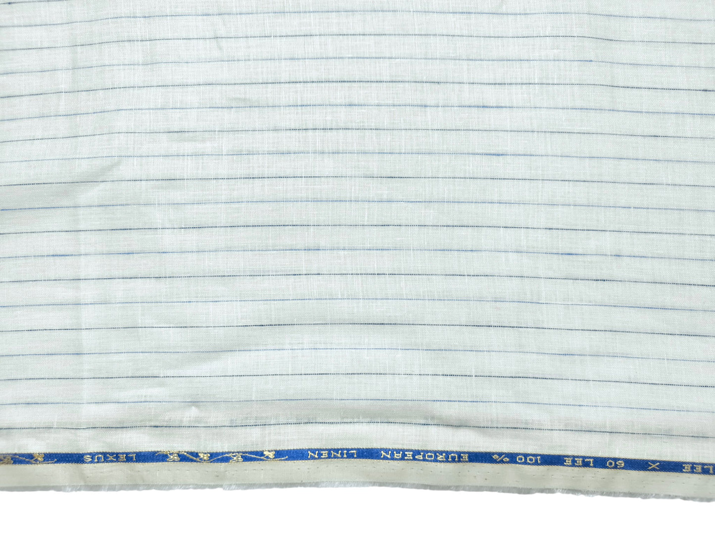 100% Pure European Linen 60 LEA Shirting Fabric (White & Blue , Stripes)