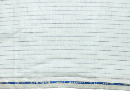 100% Pure European Linen 60 LEA Shirting Fabric (White & Blue , Stripes)