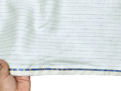 100% Pure European Linen 60 LEA Shirting Fabric (White & Blue , Stripes)
