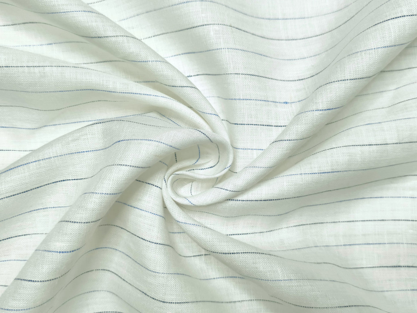 100% Pure European Linen 60 LEA Shirting Fabric (White & Blue , Stripes)