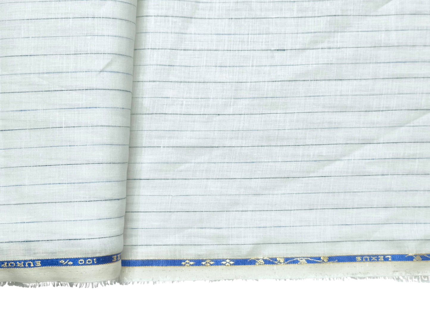 100% Pure European Linen 60 LEA Shirting Fabric (White & Blue , Stripes)