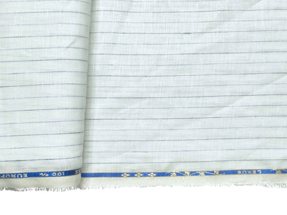 100% Pure European Linen 60 LEA Shirting Fabric (White & Blue , Stripes)