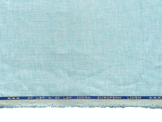 100% Pure European Linen 60 LEA Shirting Fabric (Aqua, Plain Weave)