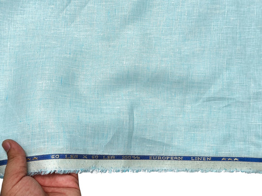 100% Pure European Linen 60 LEA Shirting Fabric (Aqua, Plain Weave)