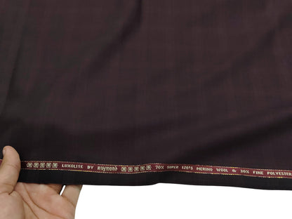 Raymond Luxolite 70% Wool Super 120s Suiting Fabric (Maroon, Checks)