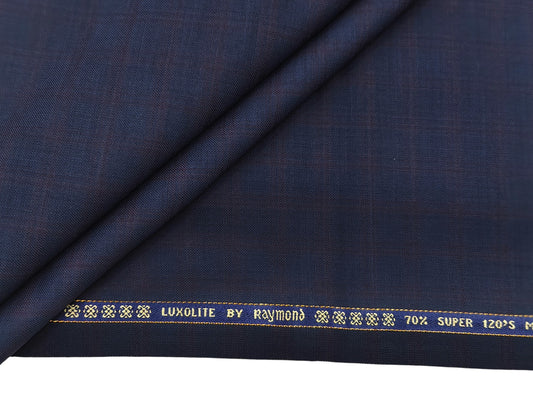 Raymond Luxolite 70% Wool Super 120s Suiting Fabric (NavyBlue, Burgundy Checks)