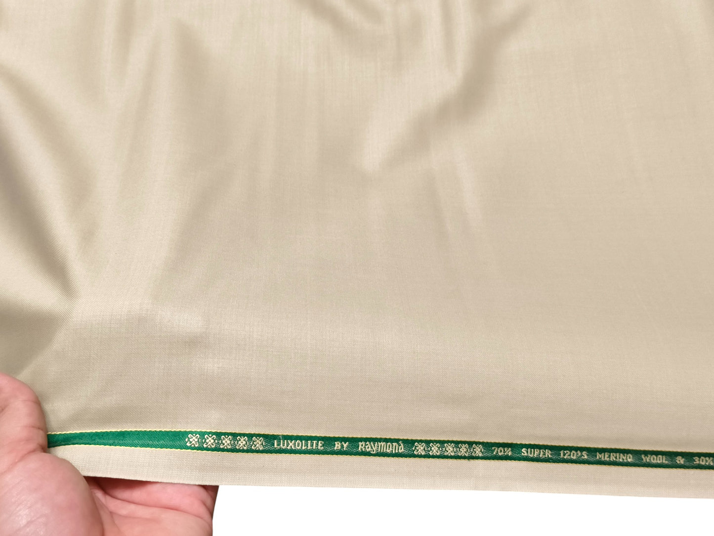 Raymond Luxolite 70% Wool Super 120s Suiting Fabric (Beige Cream, Plain Weave)
