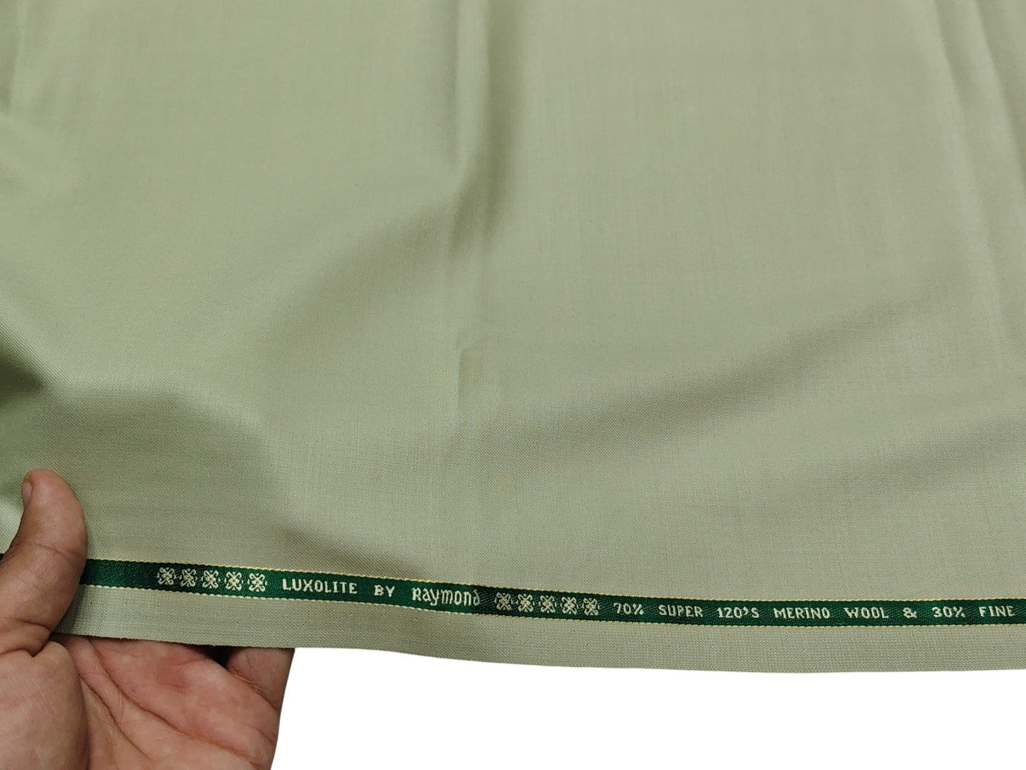 Raymond Luxolite 70% Wool Super 120s Suiting Fabric (Light Green, Plain Weave)