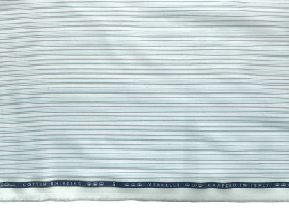 Vercelli Italy 2/120s 100% Finest Supima Cotton Shirting Fabric (White And Blue, Multistripes)