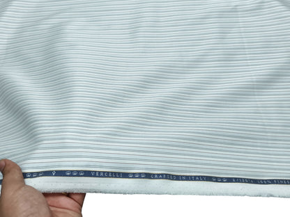 Vercelli Italy 2/120s 100% Finest Supima Cotton Shirting Fabric (White And Blue, Multistripes)