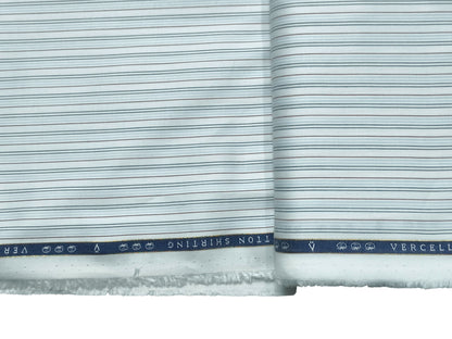 Vercelli Italy 2/120s 100% Finest Supima Cotton Shirting Fabric (White And Blue, Multistripes)