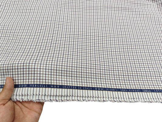 Vercelli Italy 2/100s Finest Supima Cotton Shirting Fabric (White , Beige And Brown , Checks)