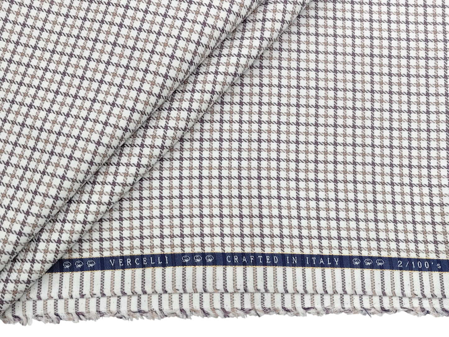 Vercelli Italy 2/100s Finest Supima Cotton Shirting Fabric (White , Beige And Brown , Checks)