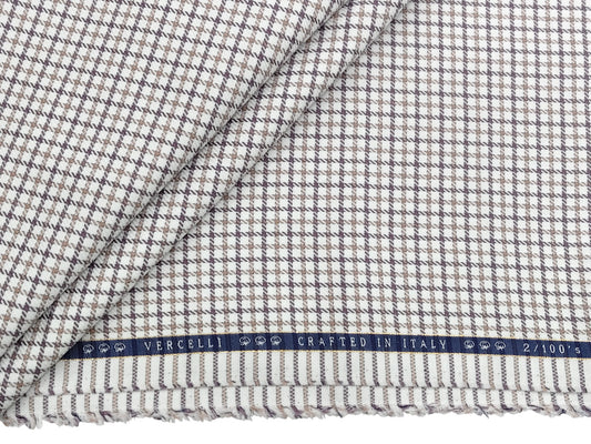 Vercelli Italy 2/100s Finest Supima Cotton Shirting Fabric (White , Beige And Brown , Checks)