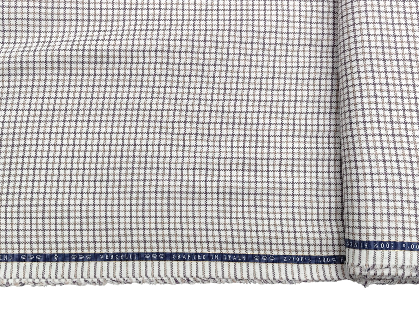Vercelli Italy 2/100s Finest Supima Cotton Shirting Fabric (White , Beige And Brown , Checks)