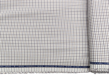 Vercelli Italy 2/100s Finest Supima Cotton Shirting Fabric (White , Beige And Brown , Checks)