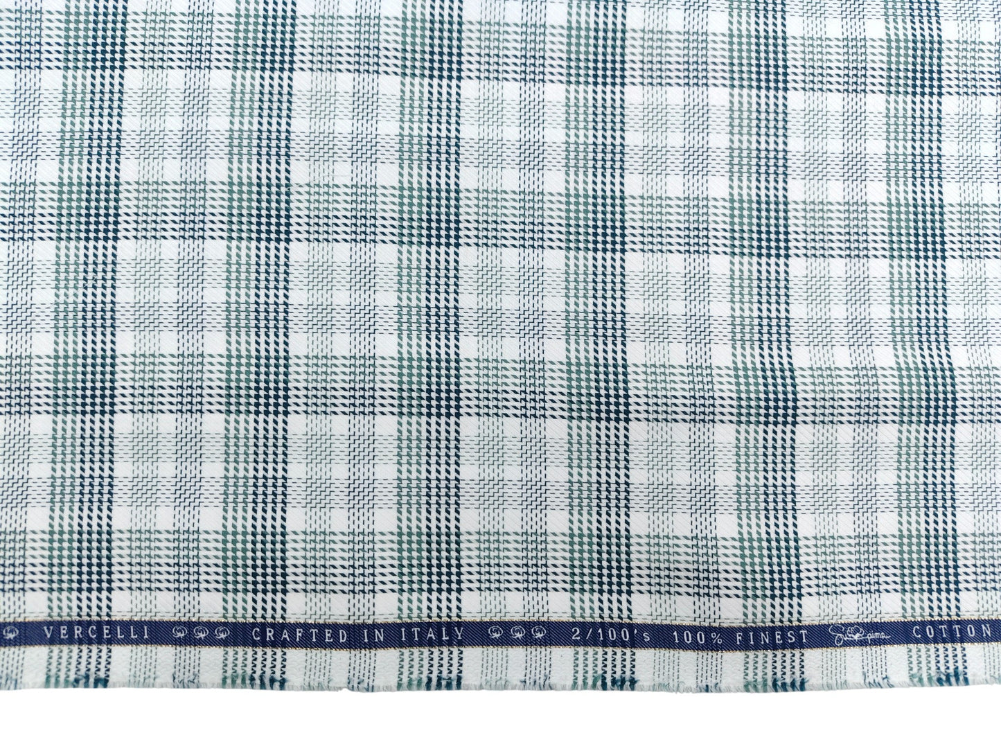 Vercelli Italy 2/100s Finest Supima Cotton Shirting Fabric (White And Green, Multichecks)