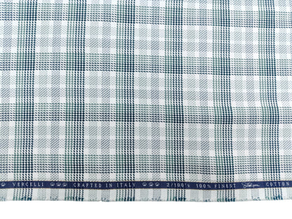 Vercelli Italy 2/100s Finest Supima Cotton Shirting Fabric (White And Green, Multichecks)