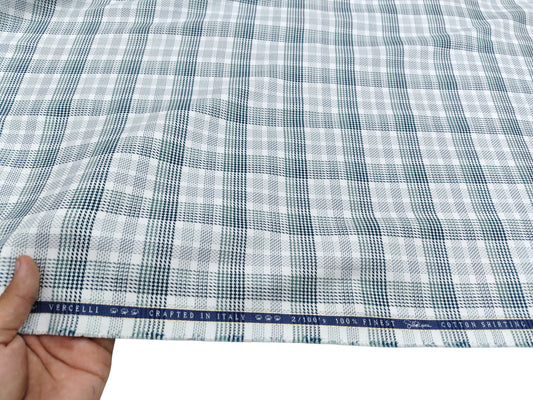 Vercelli Italy 2/100s Finest Supima Cotton Shirting Fabric (White And Green, Multichecks)