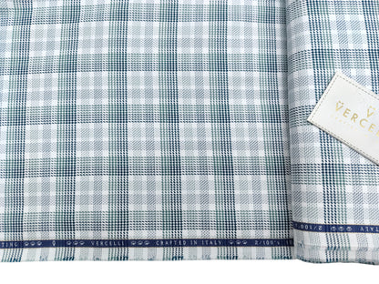 Vercelli Italy 2/100s Finest Supima Cotton Shirting Fabric (White And Green, Multichecks)