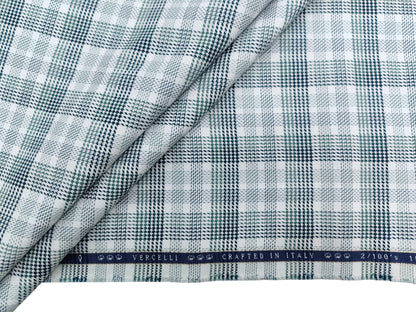 Vercelli Italy 2/100s Finest Supima Cotton Shirting Fabric (White And Green, Multichecks)