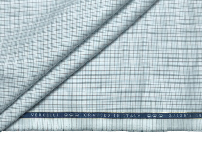 Vercelli Italy 2/120s 100% Finest Supima Cotton Shirting Fabric (White And Blue, Multichecks)