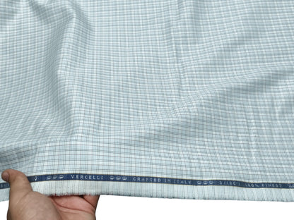 Vercelli Italy 2/120s 100% Finest Supima Cotton Shirting Fabric (White And Blue, Multichecks)