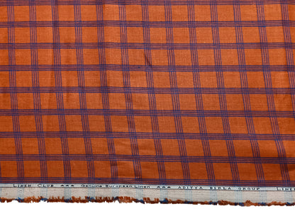 Linen Club 100% Pure European Linen Suiting Suiting Fabric (Orange, Blue Checks)